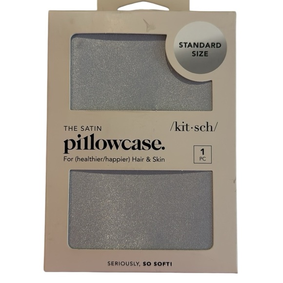 KITSCH SATIN PILLOWCASE IN SILVER STANDARD SIZE NEW IN BOX MSRP $19 - Picture 1 of 4